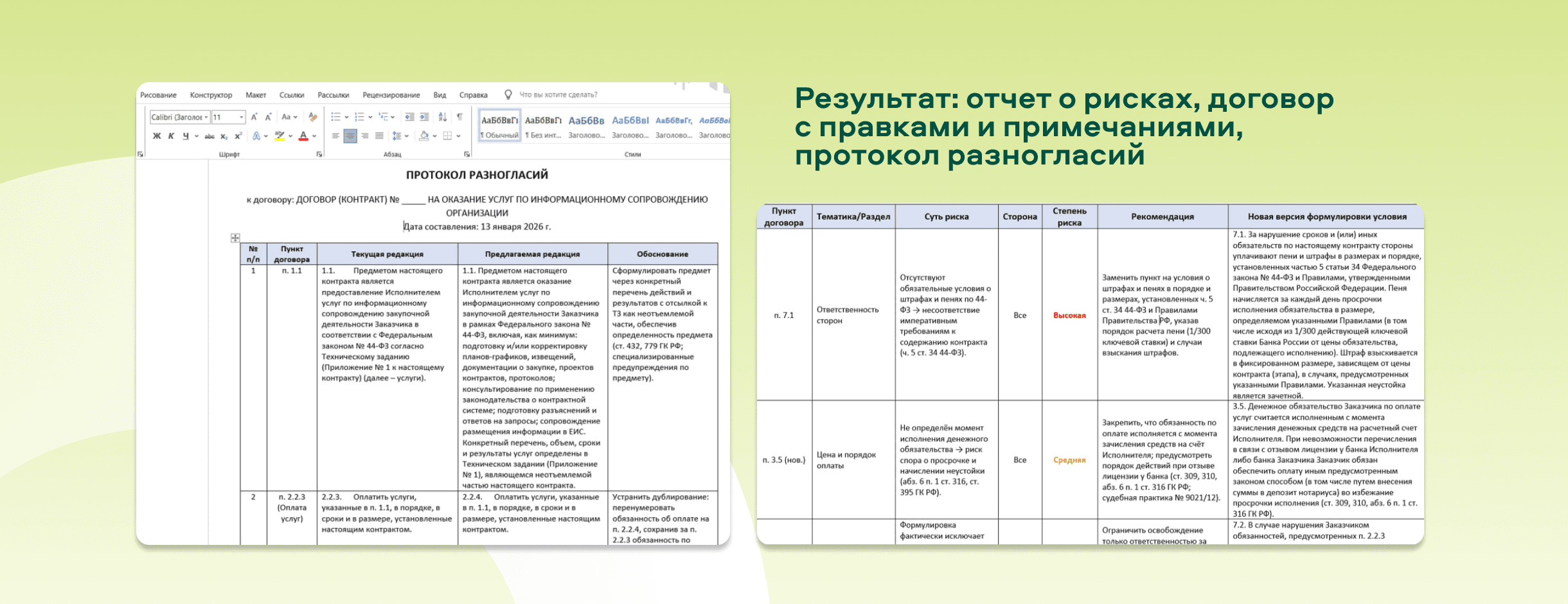 Результат: отчет о рисках